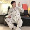 Pijama de Seda de Hielo 2026 para Hombre Primavera y Otoño Delgado Seda Manga Larga Jacquard de Seda de Hielo Tallas Grandes Conjunto