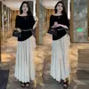 Falda de Media Cintura para Mujer Conjunto de Dos Piezas 2025 Conjunto de Moda Falda Top sin Hombros Elegante Francés Holgado Conjunto Nuevo Estilo Adelgazante Verano