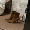 Botines de Tobillo de Tacón Alto Estilo Terciopelo para Mujer Cremallera Trasera Punta Fina Botas Adelgazantes de Invierno Botas de Tacón Delgado Moda Francesa Negro