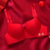 Traje de ropa interior roja para boda de Año Nuevo, sexy, fruncido, pecho pequeño, sujetador de novia llamativo, sin marcas, sin anillo de acero