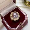 Anel de Pérola Natural de Água Doce Edison Outono Mais Vendido 11mm Rosa-Roxo Contas Redondas Grandes Coloridas Banhado a Ouro 18K Feminino