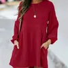 2026 Amazon Europeu e Americano transfronteiriço feminino outono e inverno estilo casual com nervuras bolso com fivela diagonal cor sólida vestido de manga comprida