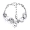 Pulsera de la Serie Corazón Blanco Más Vendida en Europa y América DIY Pulsera con Cuentas de Magnolia Colgante de Doble Pétalo Joyería al por Mayor