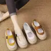 Sapatos Mary Jane de Sola Grossa para Mulheres 2026 Verão Novo Estilo Respirável Couro Macio Casual Bico Redondo Aumento de Altura Sandálias de Velcro para Mulheres
