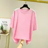 Conjunto 2022 Versátil Verano Nuevo Oufan Talla Grande Casual Camiseta de Mujer Color Sólido Manga Corta Camisa Base Suelta