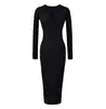Vestido de Punto Escote en V Profundo Ajustado para Mujer, Nuevo Estilo Primavera y Otoño 2026, Estilo Puro y Atractivo, Vestido Largo con Mangas Largas y Corte Bodycon