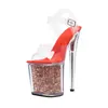 Zapatos de Plataforma de Moda para Mujer de 20 cm Transfronterizos con Lentejuelas Sexy Europeos y Americanos Tallas Grandes de Cristal Muy Altos Pasarela Club Nocturno