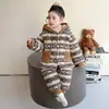 Conjunto de Pijama para Niña, Estilo Fair Isle, Ropa de Casa Forrada de Felpa, Engrosado para Otoño e Invierno, Cálido con Capucha, Felpa, Acolchado de Tres Capas