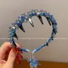 Diadema Coreana con Borla de Cristal y Lazo Delicado, Artesanía Pesada, Diadema Dentada, Pasador Esponjoso de Corona Alta, Accesorio para Recogido