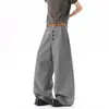Pantalones casuales de cuadros retro americanos para hombre y mujer, marca de moda, pantalones anchos simples de múltiples botones, pantalones holgados con un diseño fluido que llega hasta el suelo