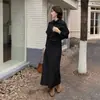 Comercio Exterior Ropa de Mujer Toma Real Diseño Coreano Botones en la Cintura Holgado Cuello Semi Alto Top de Punto Conjunto de Falda de Cintura Alta