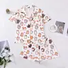 Novos pijamas femininos de comércio exterior transfronteiriço com gola estampada, mangas curtas e shorts, vestuário doméstico europeu e americano