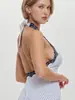 Vestido Corto de Estilo Europeo y Americano Primavera 2026 Retro Francés con Lunares, Cuello Halter, Espalda Descubierta con Cordones y Adorno de Encaje
