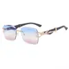 Gafas de sol retro sin montura para hombre y mujer, personalizadas, tridimensionales de leopardo, montura de metal sin montura, borde cortado, gafas de protección solar, gafas transfronterizas