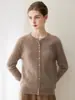 Cardigã 100% caxemira pura Konsaini para mulheres, jaqueta trançada vintage de gola redonda para outono e inverno, suéter de outer wear para o dia a dia