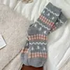 Calcetines de lana extra gruesos estilo Fair Isle para mujer Xiaoshu, estilo otoño e invierno, con temática de bosque retro, calcetines largos cálidos y afelpados