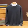 Suéter de alta densidade espessado de 360g para homens, novo para outono e inverno de 2026, cor sólida casual de negócios, camisa de malha básica masculina