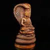 Caja pequeña de boj antiguo envejecido con hoja pequeña, serpiente finamente tallada, adorno de Buda Shakyamuni, colección antigua, artesanía, decoración del hogar