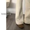 Jeans de Pierna Ancha Acampanados Color Blanco Roto para Mujer Otoño 2025 Nuevo Estilo Cintura Alta Pantalones de Campana Caídos de Largo Completo