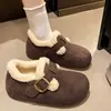 Sapatos Birkenstock Pelúcia Feijão Sola Grossa Retrô Feminino Inverno 2026 Estilo Coreano Novos Sapatos de Algodão Pelo Slip-on Quentes