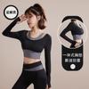 Traje de ropa de yoga de manga larga de dos piezas falsas, sujetador sin costuras, costuras en color contrastante, traje deportivo, ropa de entrenamiento para Pilates