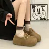Botas de piel estilo Birkenstock, con suela gruesa, que aumentan la altura, forradas de borrego, completamente cerradas, para mujer, nuevas de invierno 2026, cálidas, de caña baja, para nieve, zapatos de algodón