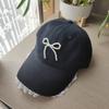 Gorra de béisbol de mezclilla de encaje nicho estilo coreano para mujer dulce linda tridimensional lazo de perlas celebridad de internet gorra con visera