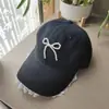 Gorra de béisbol de mezclilla de encaje nicho estilo coreano para mujer dulce linda tridimensional lazo de perlas celebridad de internet gorra con visera