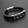 Marcando suministro transfronterizo de pulsera de cuero retro de doble capa para hombre de acero de titanio, pulsera de cuerda de cuero tejida con personalidad, fabricantes