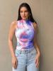 2025 Nuevo Chaleco de Malla de Verano Estilo Urbano Cool de Moda Europea y Americana para Mujer con Estampado Tie-Dye Twist Top Chaleco para Mujer