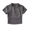 2023 Verano media cremallera cuello alto hombro manga corta camiseta femenina chica caliente estilo deportivo ajustada adelgazante top corto