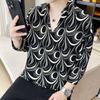 Camisa de verano con mangas de siete puntos para hombre, moderna, informal, ajustada, a cuadros, con rayas verticales, de seda helada