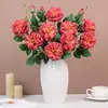 Flores Artificiais Avançadas de Rosa Hidratante Falsa com 3 Cabeças Decoração de Casamento Adereços para Fotografia Arranjo de Flores DIY