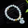 Auténtico Jade Grado A 8mm Bola Redonda Hebilla de Seguridad Calabaza Pulsera Exquisita Joyería de Jade para Mujer Pulsera Fábrica Venta al por Mayor