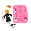 Molde de Silicona Cabeza de Calabaza de Halloween Cuerno de Bruja Araña Fantasma Murciélago Cabeza de Calavera Molde Plegable para Pastel Decorativo