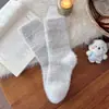 Calcetines de lana australiana para mujer estilo coreano azul lechoso con lazo calcetines de media pantorrilla koala lindo de dibujos animados engrosados cálidos calcetines para dormir
