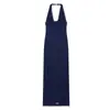 Comercio exterior europeo y americano sexy vestido de encaje jacquard con abertura en la espalda, corte ajustado, escote en V profundo, sin espalda, cuello halter