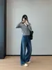 Calça pantalona justa de cintura alta brilhante para o início do outono, design emagrecedor e ultramoderno, jeans pantalona retrô para mulheres H081705