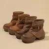Botas de Campana de Moda para Mujer 2026 Otoño/Invierno Nuevas Botas Cortas de Suela Gruesa que Aumentan la Altura Retro Ajustadas Adelgazantes para Personas Bajas Botas Arrugadas
