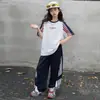 Conjunto de Pantalones para Niña Verano Nuevo Casual Manga Corta Deportivo Rayado Pierna Ancha Delgado Secado Rápido Conjunto de Dos Piezas para Niñas