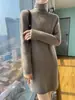 Gola alta de pelo encaracolado liso cor sólida suéter base vestido midi elegante para o trabalho todo em lã novo saia de tricô feminina