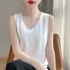 Camiseta sin mangas de algodón puro con cuello en V para mujer, sencilla y ajustada, top base de punto sin mangas para primavera y verano