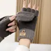 Guantes Cálidos Transfronterizos para Mujer en Otoño e Invierno Plegables para Ciclismo Lindos de Invierno para Estudiante de Cinco Dedos Tejidos de Invierno Pueden Separar los Dedos