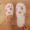 Chinelos Coloridos de Lã Teddy com Estampa Floral, Slip-On, Antiderrapantes, Sola Grossa, Lona, Confortáveis para os Pés, Adequados para Uso Doméstico, Chinelos de Exportação Transfronteiriços