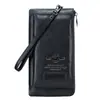 Ángel Negro Capa Superior Piel de Vaca RFID Antirrobo Cepillo con Correa de Muñeca Billetera para Mujer Multifuncional Bolsa con Cremallera para Teléfono Móvil Billetera