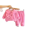 Conjunto Otoñal de Manga Larga Estilo Coreano para Niñas, Conjunto de Dos Piezas Infantil de Moda con Diseño de Botones de Conejo
