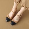Elegantes y Versátiles Zapatos Mary Jane de Piel de Cabra con Bloques de Color Primavera 2024 Tacón Alto Grueso Punta Redonda Completamente de Cuero Genuino Flats con Hebilla para Mujer