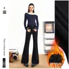 Jeans Bootcut de Terciopelo de Alta Gama Naranja Infantil # Negro Puro para Mujer, de Cintura Alta, Adelgazantes, Modernos y Versátiles Pantalones de Campana