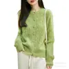 Novo suéter de lã escovada feminino para outono e inverno, cardigã de tricô trançado com gola redonda, top versátil para o trabalho, para usar em camadas e como peça base