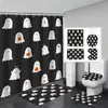 Cortina de ducha de fantasma de Halloween Felpudo Juego de cuatro piezas Serie 4 Separación de zona seca y húmeda del baño Cortina de ducha Cortina de ducha impermeable